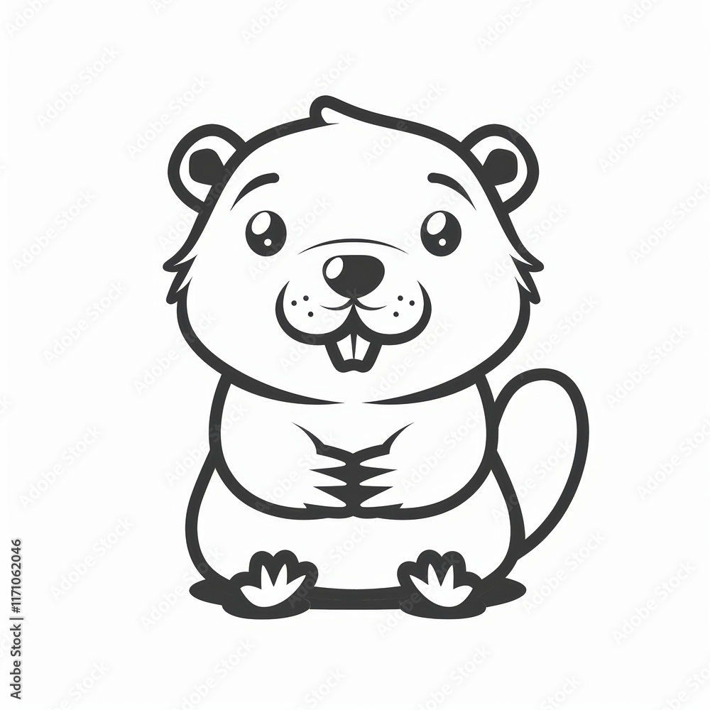 Cute Beaver Vector Logo in Black and White Outline Style Cute Beaver Vector Logo in Black and White Outline Style