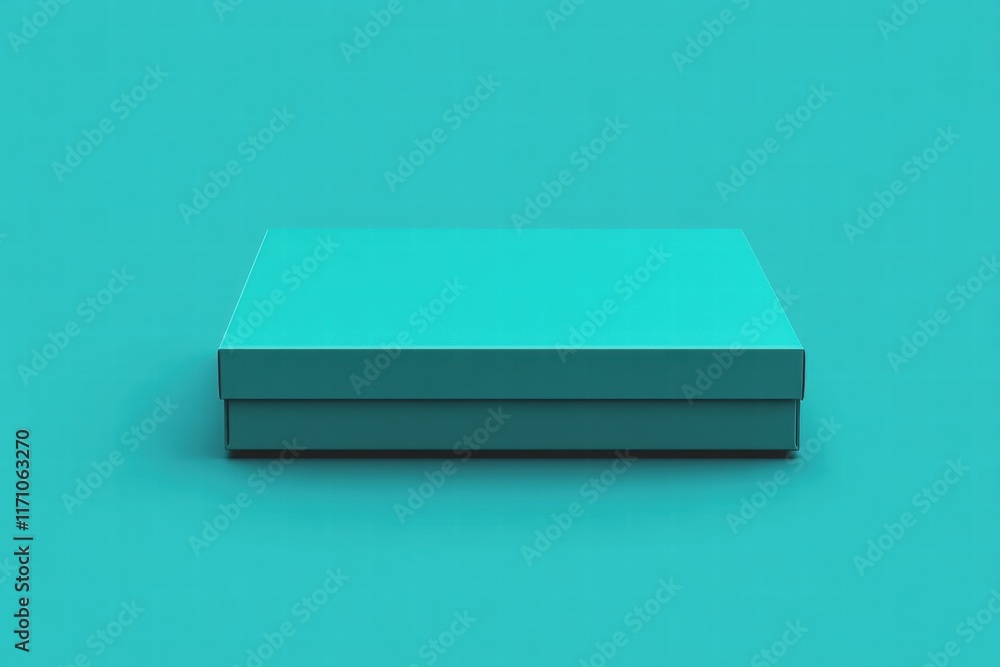 Teal Closed Gift Box on Teal Background Teal Closed Gift Box on Teal Background