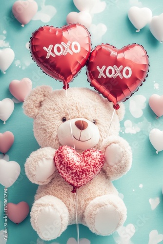 Valentine’s Day greeting card design with cute bear and text.
