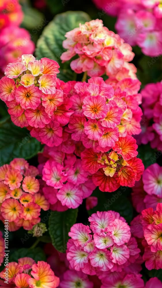 Blooming pink flowers create a vibrant display in a sunny garden setting during springtime