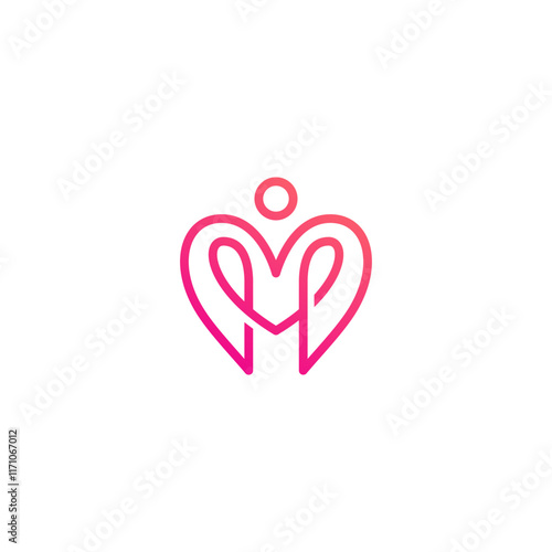 Love People Line Logo Vector. M Love Logo
