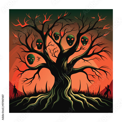 Horror tree vector illustration. Halloween background