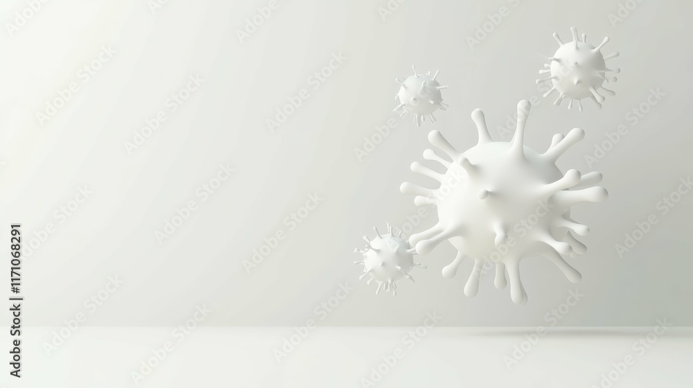 Fototapeta premium Dynamic virus particles in a minimalist studio setting scientific visualization clean environment abstract viewpoint