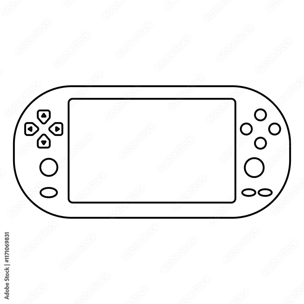 Illustration showing a black handheld game console icon on a white background