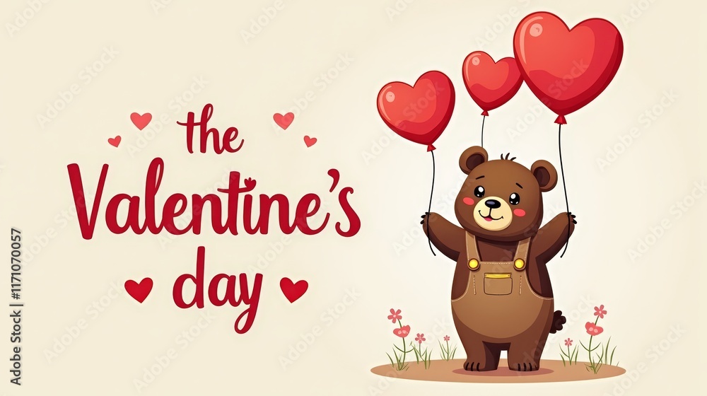 Fototapeta premium Valentine's day greeting card with cute animal, Valentine's illustration