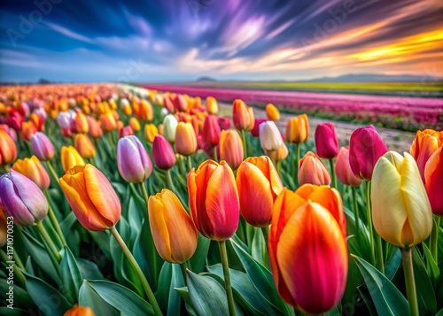 Vibrant Spring Tulips Field - Long Exposure Photography - March Bloom photo