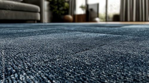 Wallpaper Mural A close-up view of a textured blue carpet in a modern living space. Torontodigital.ca