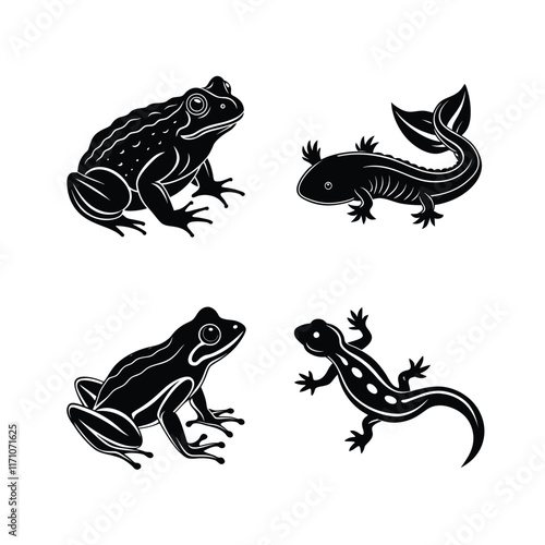 Amphibian domestic animal vector silhouette bundle