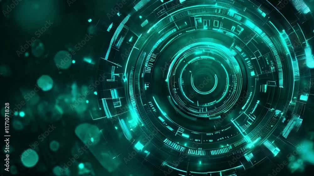 Futuristic abstract digital circuit with glowing turquoise lines and particles on dark background Futuristic abstract digital circuit with glowing turquoise lines and particles on dark background