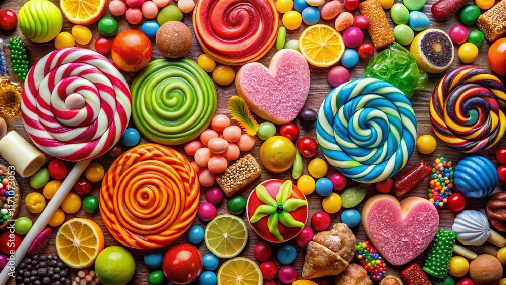 Fototapeta premium Panoramic View of Assorted Sweets and Candies Background