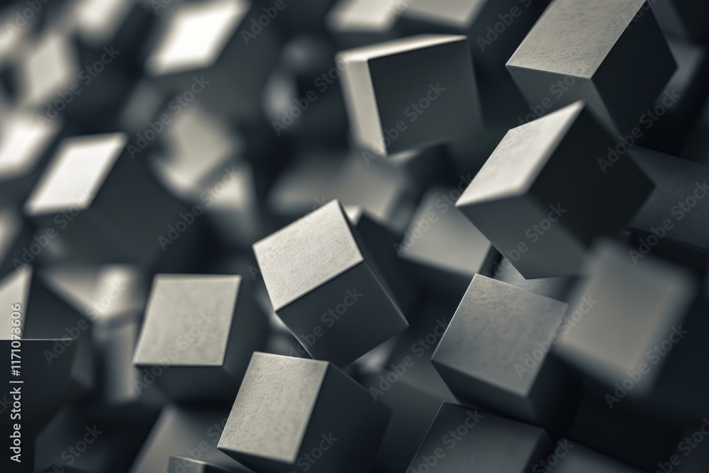 Abstract Grey Cubes: Three-Dimensional Digital Design with Floating Effect