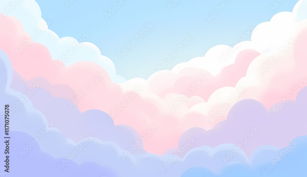 Fototapeta premium A whimsical pastel background featuring soft clouds in hues of blue, pink, and lavender. The smooth blending creates a dreamy and calming effect