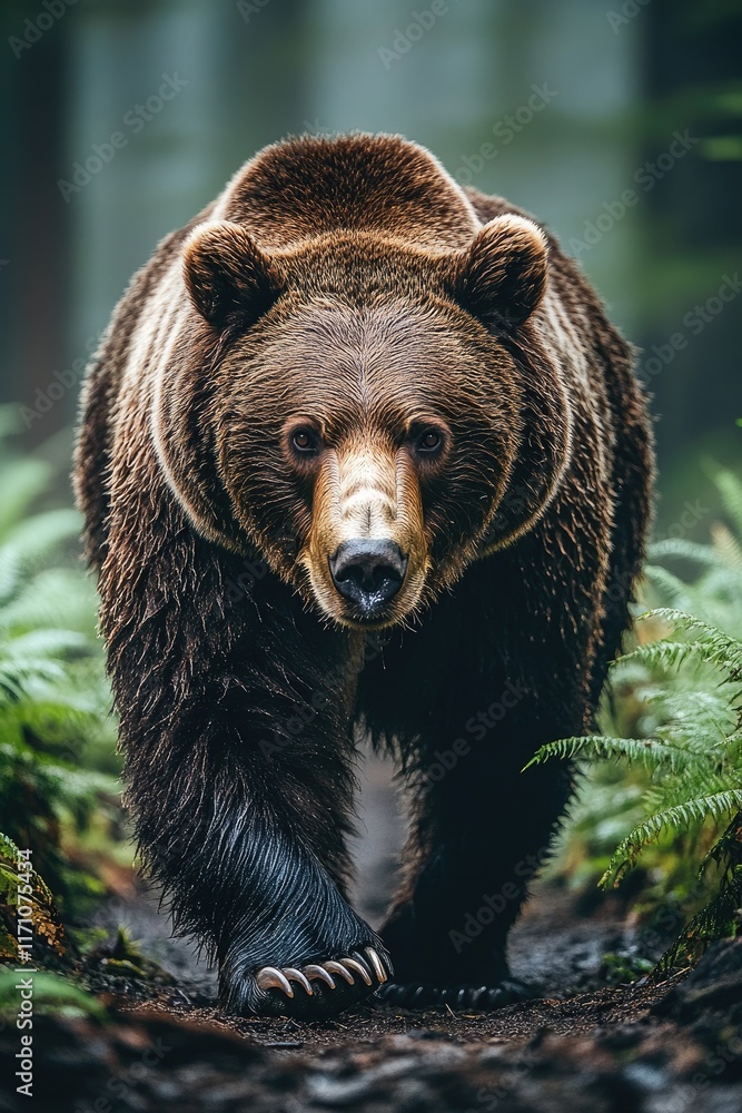A bear walking through a forested area, surrounded by lush greenery. A bear walking through a forested area, surrounded by lush greenery.