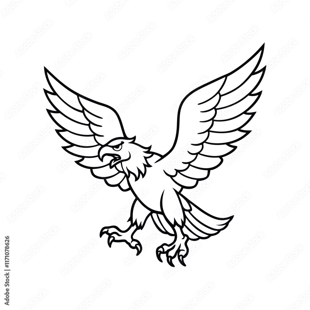 Obraz premium Flying Eagle Line Drawing with Sharp and Bold Features
