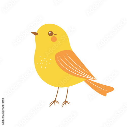 Cute cartoon bird on a branch with yellow leaves.