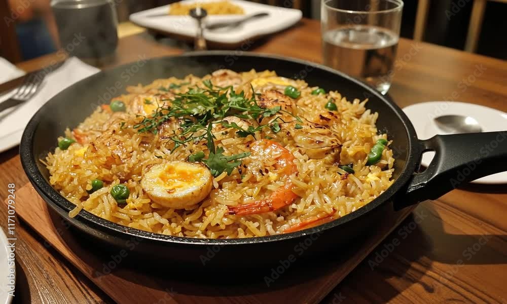 Delicious Shrimp and Egg Biryani in a Cast Iron Pan Delicious Shrimp and Egg Biryani in a Cast Iron Pan
