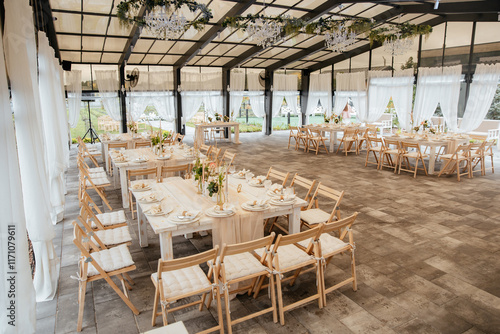 Photography Decorating a hall for an expensive luxury wedding in a restaurant with lights, f