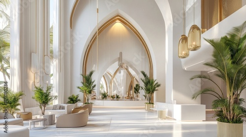 Luxury Hotel Lobby with Golden Accents