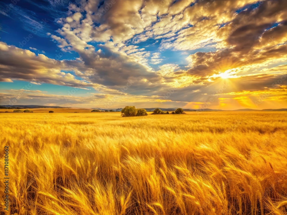 Obraz premium Golden Grassland Panorama, Dry Wild Grass, Background