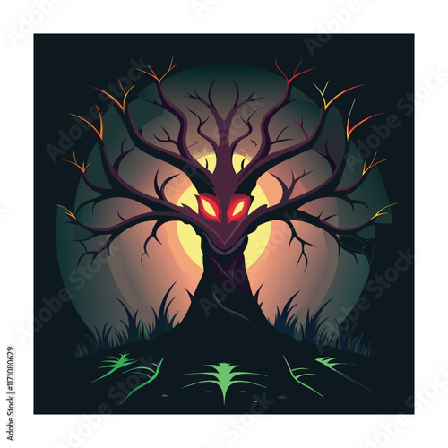 Horror tree vector illustration. Halloween, creepy tree graphic