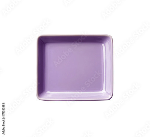 Rectangular lavender ceramic plate with a glossy finish, perfect for serving food or adding a pop of color to decorative table settings. Isolated on transparent background, png. photo