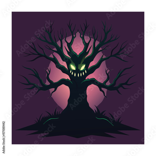 Horror tree vector illustration. Halloween, creepy tree graphic