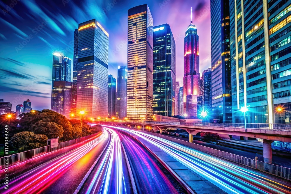 Fototapeta premium Gradient Smart City - High Speed Blurred Background - AI Photo