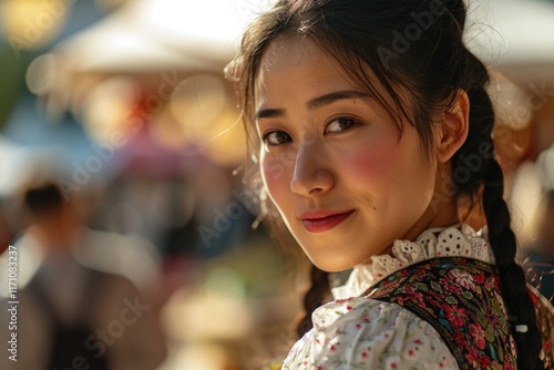 Bavarian Beauty: A Young Missy in Traditional Dirndl at Bavarian Folk Festival photo