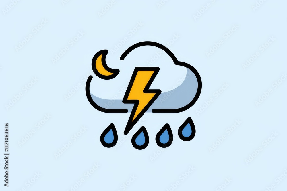 Nighttime thunderstorm with rain; dark clouds, lightning, and falling drops. Nighttime thunderstorm with rain; dark clouds, lightning, and falling drops.