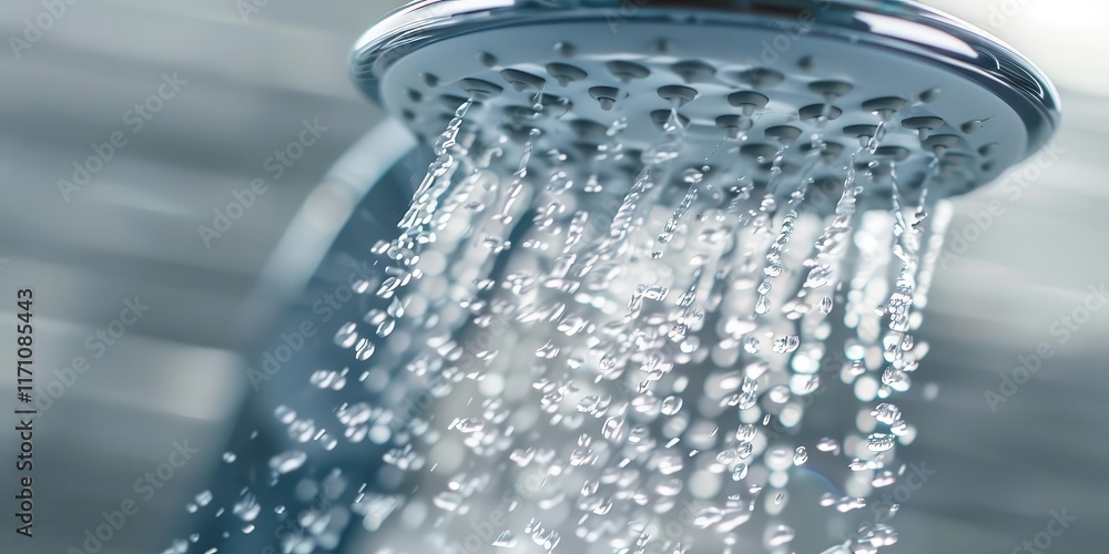 Close-up of a showerhead with water cascading down, highlighting cleanliness and refreshment. Close-up of a showerhead with water cascading down, highlighting cleanliness and refreshment.