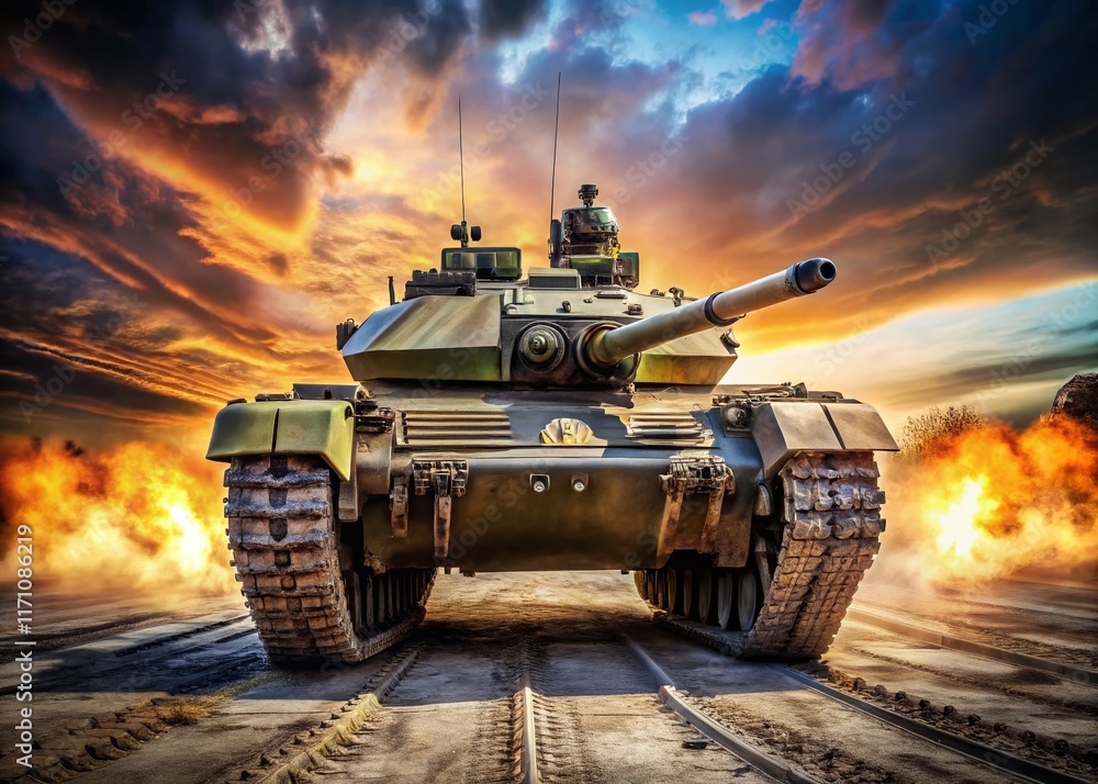 Powerful Military Tank Front View - Stock Photo Powerful Military Tank Front View - Stock Photo