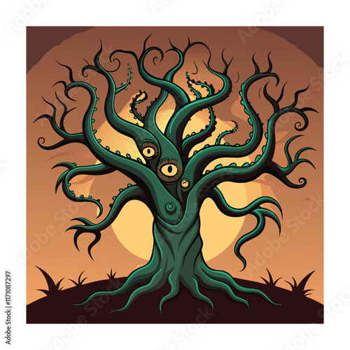 Horror tree vector illustration. Halloween, creepy tree graphic