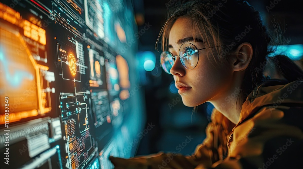 A person using robotic artificial intelligence and cutting-edge machine learning A person using robotic artificial intelligence and cutting-edge machine learning