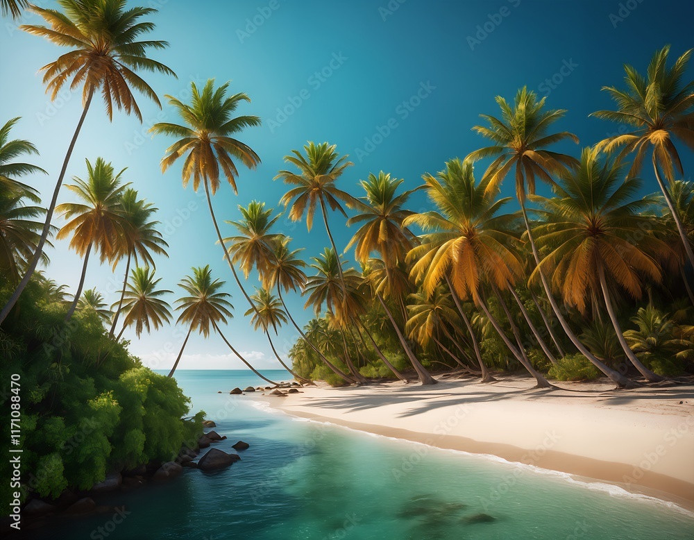 Fototapeta premium A tranquil beach under the shade of palms