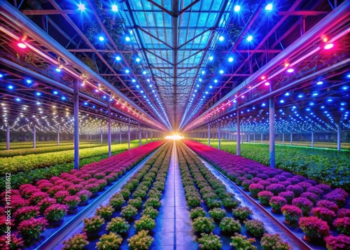 Greenhouse LED Grow Lights Green Plants Drone Shot