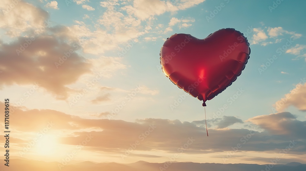 Fototapeta premium Valentine banner background of heart shape balloon in the air