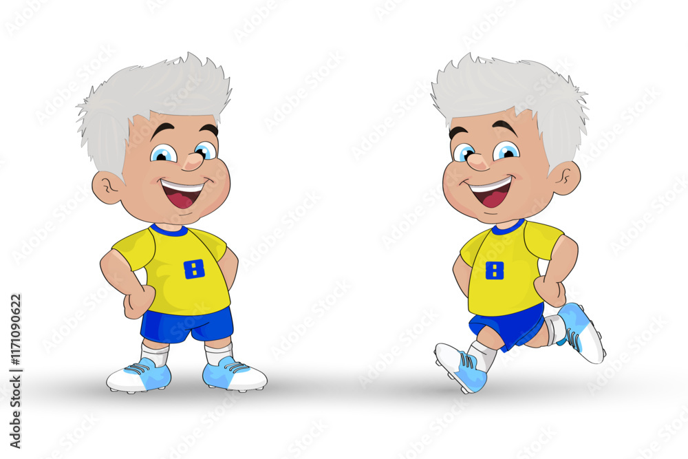 vector drawing character cartoon game athlete football player in a yellow jersey with blue shorts vector drawing character cartoon game athlete football player in a yellow jersey with blue shorts