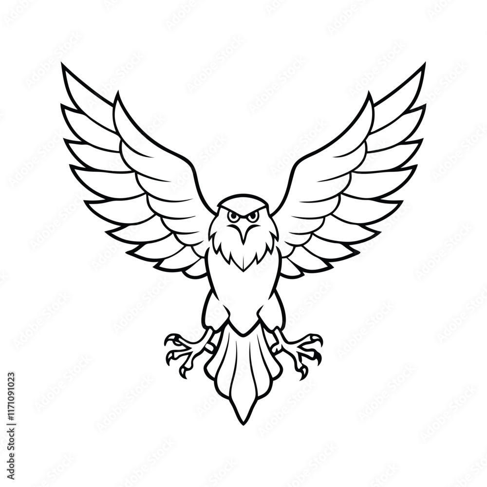 Obraz premium Flying Eagle Line Drawing with Sharp and Bold Features
