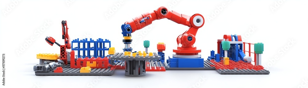 Industrial robotic arm and production tools on white isolated background. Industrial robotic arm and production tools on white isolated background.