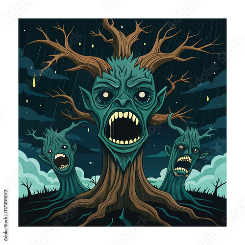 Horror tree vector illustration. Halloween, creepy tree graphic