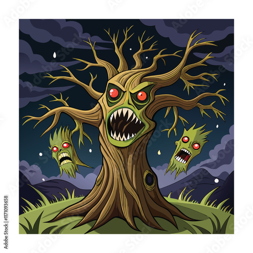 Horror tree vector illustration. Halloween, creepy tree graphic