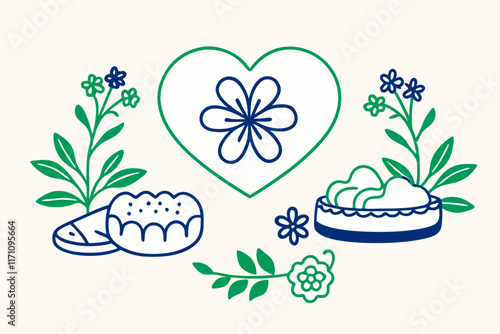 Heartshaped flax flower design, natural soap, botanical beauty