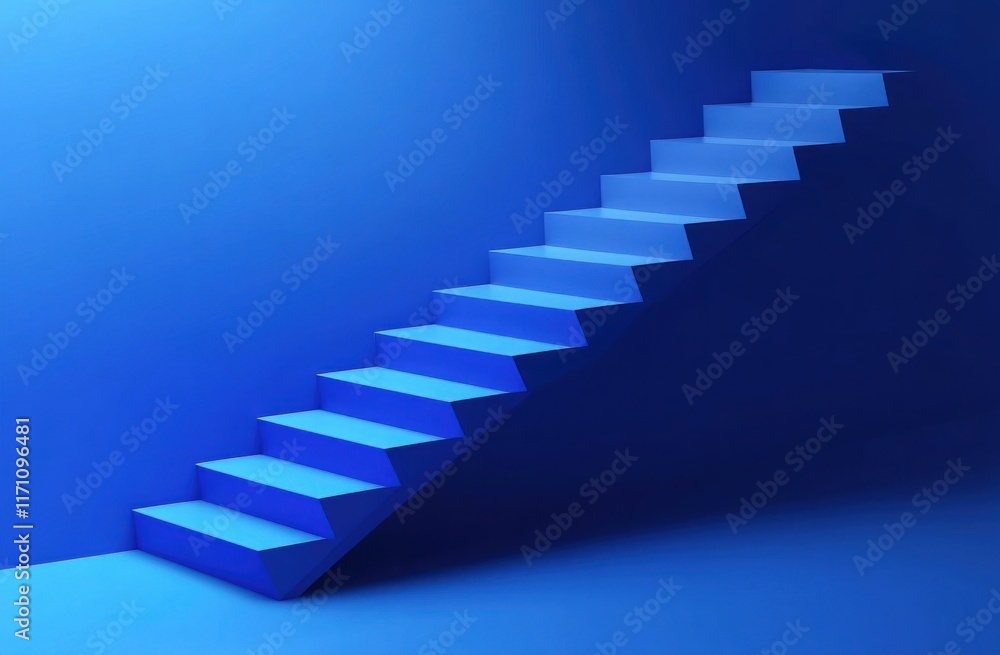 Blue staircase ascending against a blue wall. Blue staircase ascending against a blue wall.