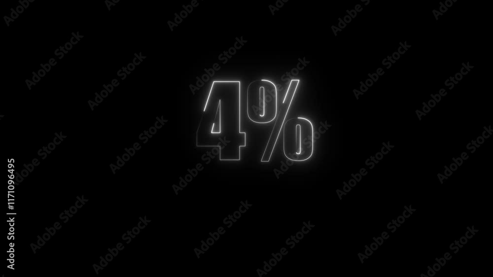 Glowing neon numeric number 4% animation. Educational mathematics concept with neon letter. 4% with white neon colors on the outline and isolated on black background. Glowing neon numeric number 4% animation. Educational mathematics concept with neon letter. 4% with white neon colors on the outline and isolated on black background.
