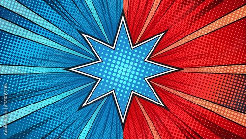 Retro Comic Book Background: Red & Blue Duotone, Vintage Design, Copy Space