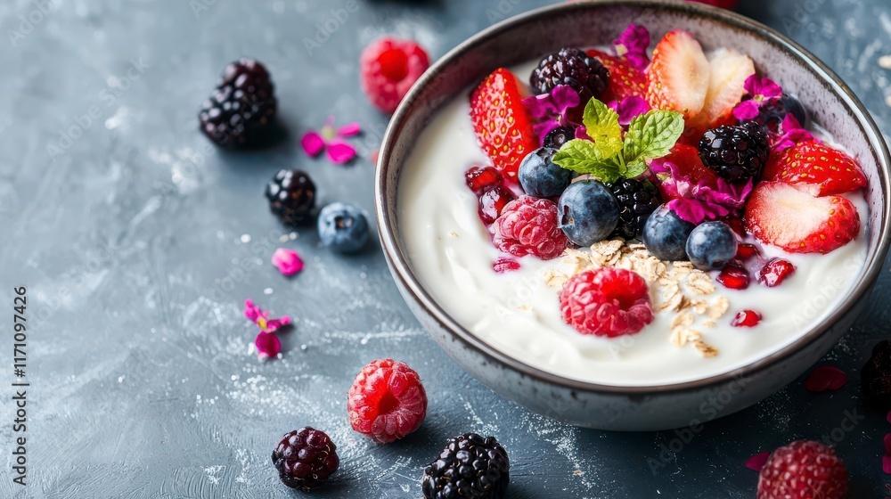 Creamy Yogurt with Berries, Oats, and Pomegranate Seeds! Creamy Yogurt with Berries, Oats, and Pomegranate Seeds!