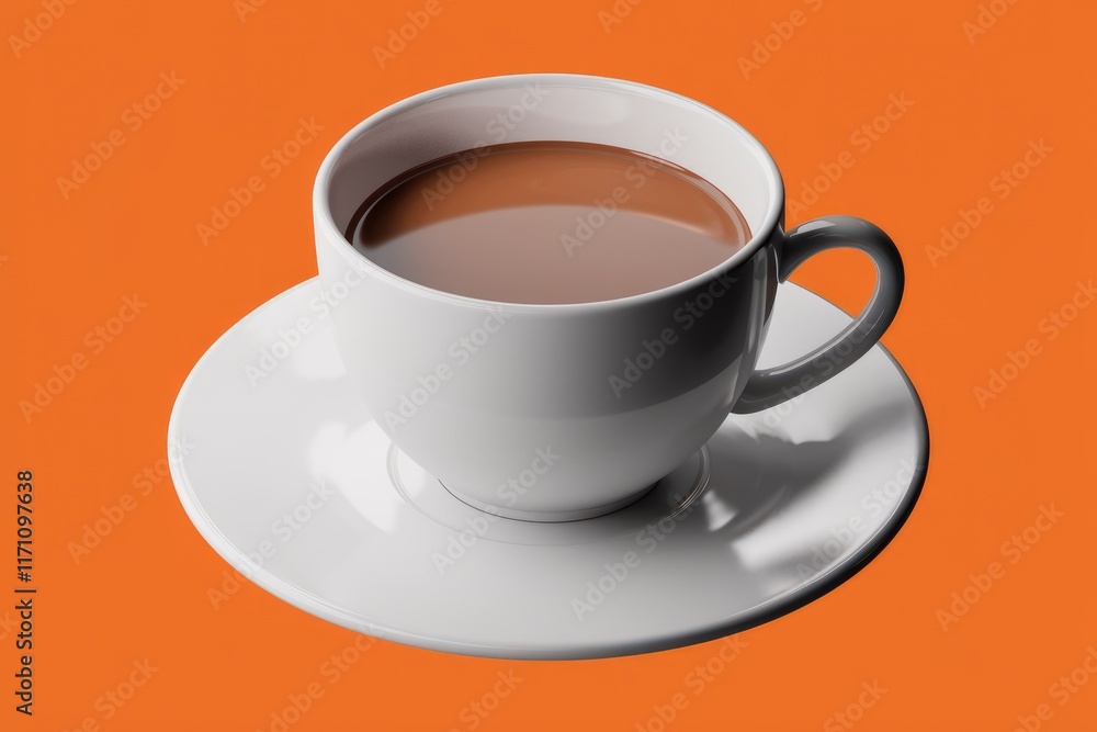 A cup of coffee, perfectly brewed, rests on a saucer against a vibrant orange backdrop. A cup of coffee, perfectly brewed, rests on a saucer against a vibrant orange backdrop.