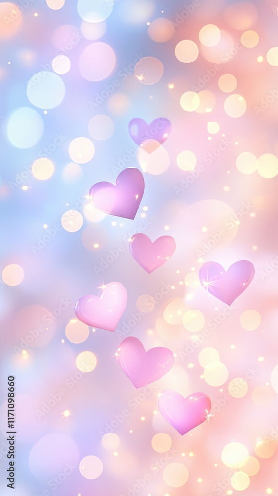 Floating pastel hearts in dreamy light, pastel hearts sparkling in magical glow, floating hearts in romantic bokeh dream Floating pastel hearts in dreamy light, pastel hearts sparkling in magical glow, floating hearts in romantic bokeh dream