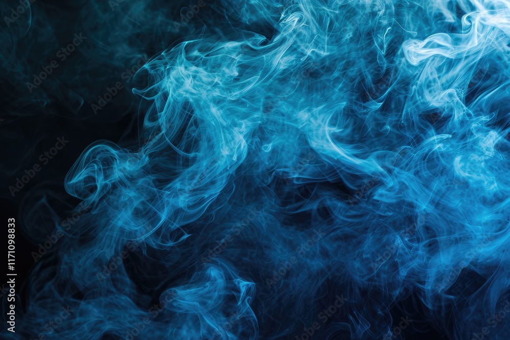 Blue Smoke Abstract Art: Atmospheric Texture on Black Background Blue Smoke Abstract Art: Atmospheric Texture on Black Background