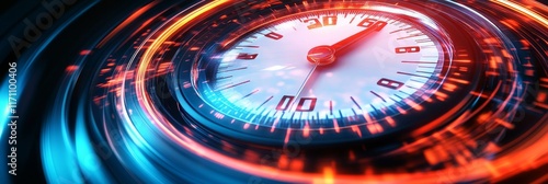 An abstract background featuring a speeding clock with glowing blue and orange streaks, creating a sense of motion and urgency photo